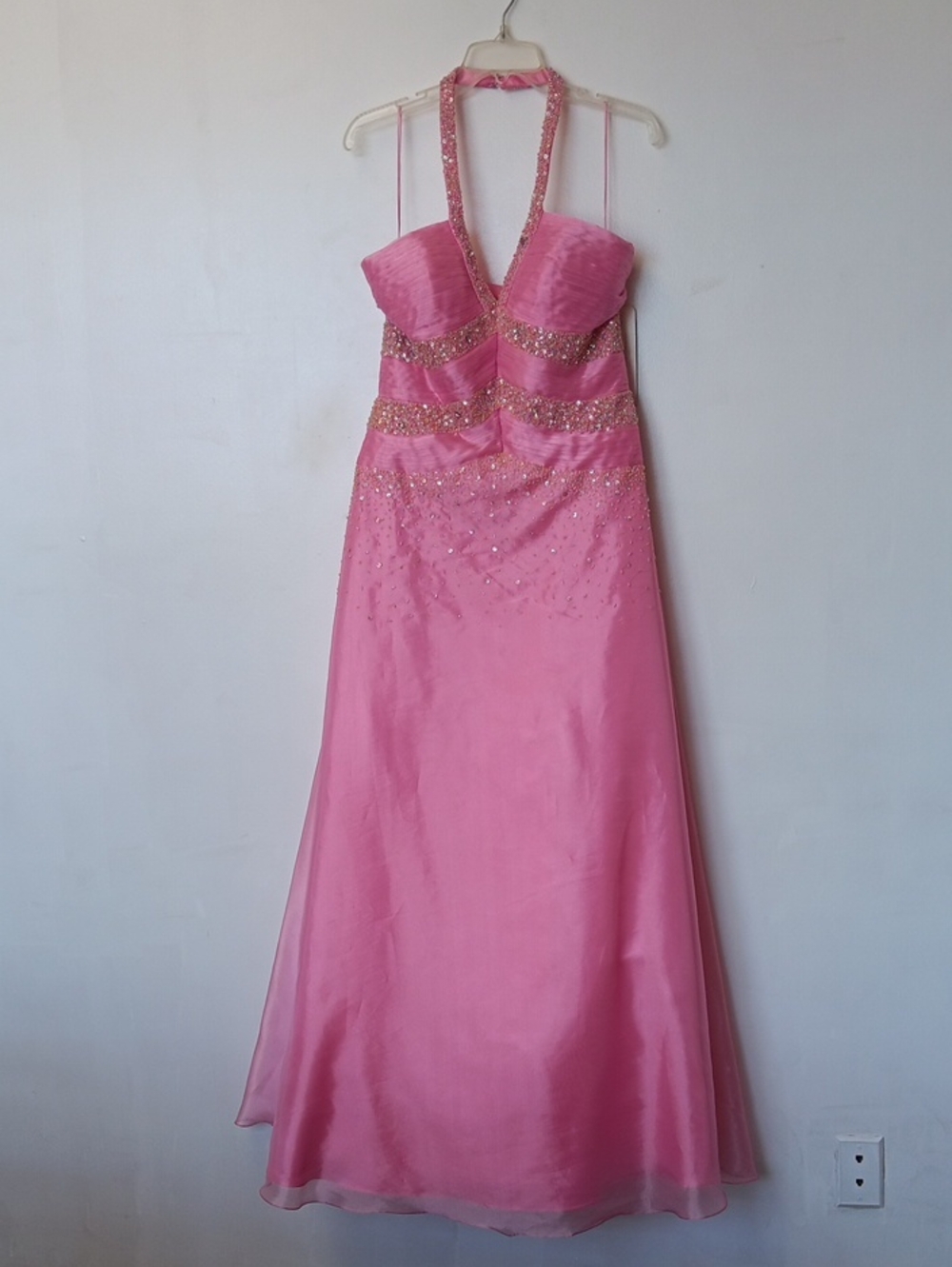Beaded Pink Halter Prom Dress